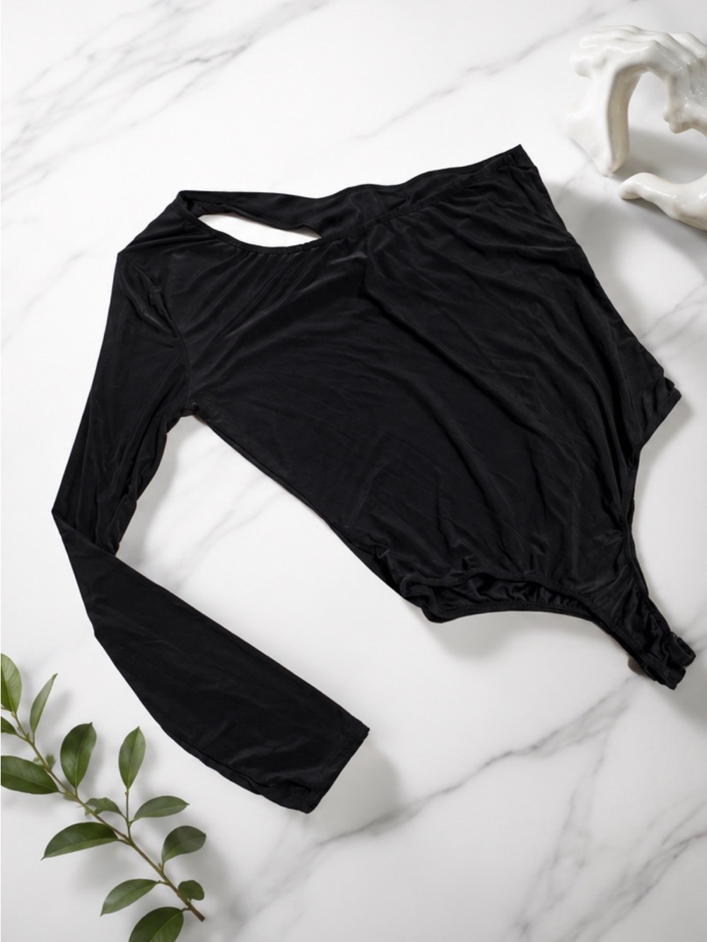 SAINT One-Shoulder Long Sleeve Cutout Bodysuit in Black - Size m